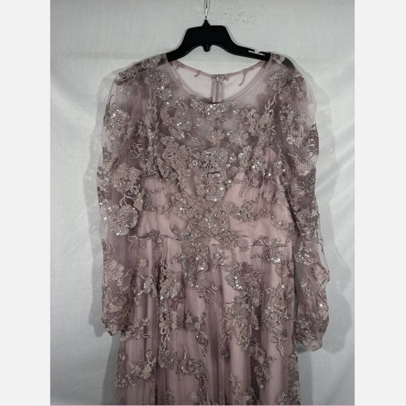 NWT $598 Mac Duggal [ 20 ] Embroidered Illusion High Neck A Line Gown Lilac Mauv - Picture 4 of 15